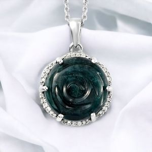 NWT RARE TEAL GRANDIDIERITE PENDANT NECKLACE IN PLATINUM OVER STERLING SILVER